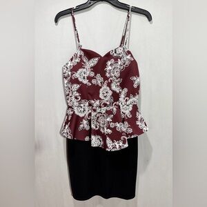 Bailey Blue Peplum Short Dress Spaghetti Strap Mini Party Floral Jrs Size Large